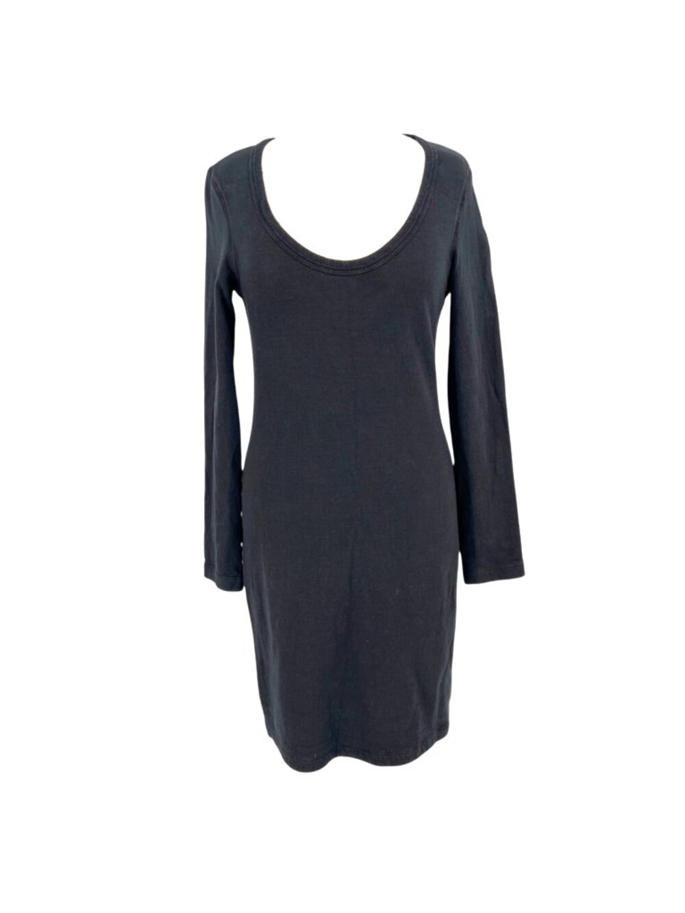 James Perse Black Scoop Neck Long Sleeve Jersey Dress Minimalist Size 3 Large